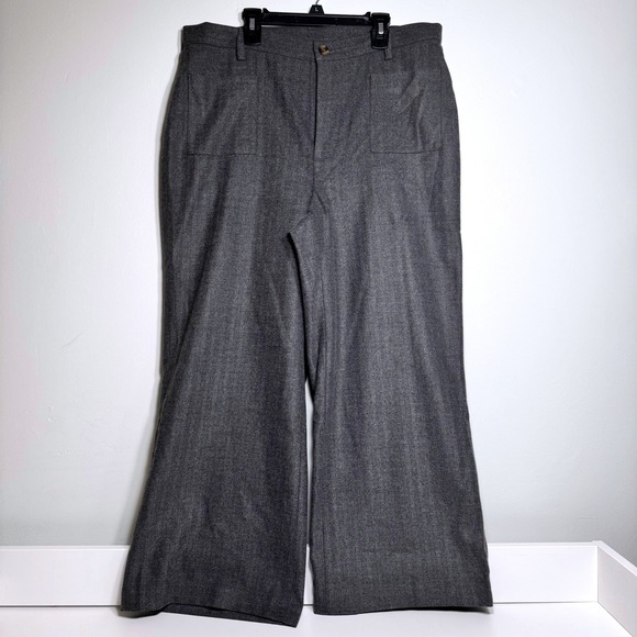 Lands' End Pants - Lands‎ End High Rise Wide Leg Gray Herringbone Crop Pants Women's Size 14 soft